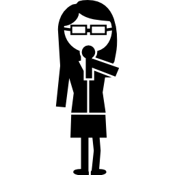 Female professor with a microphone icon