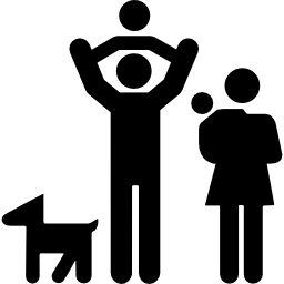 Family group of father and mother with two babies and a dog icon