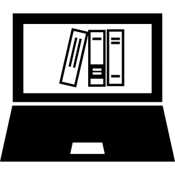 laptop met boeken op het scherm icoon