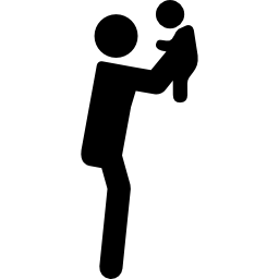 Man rising his baby from side view icon