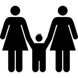 due donne e una silhouette di gruppo familiare per bambini icona