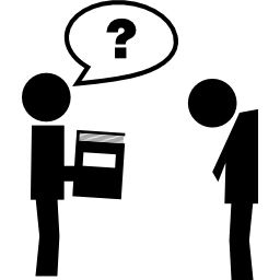 Man asking to other about an educational book icon