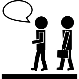Two man walking one talking and the other with a briefcase icon