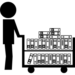 Librarian with books on a cart icon