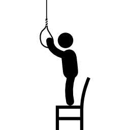 uomo su una sedia prima del suicidio con una corda appesa icona
