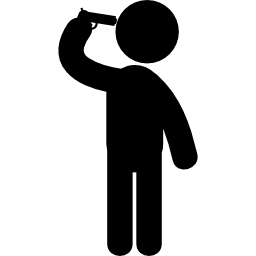 Man silhouette with a weapon pointing on his head icon