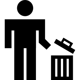 człowiek za pomocą kosza na śmieci ikona