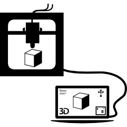 imprimante 3d connectée à un ordinateur portable imprimant un cube Icône