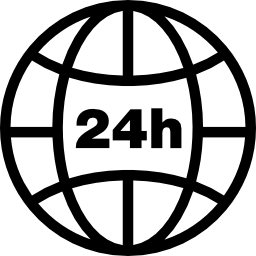 Earth grid with 24 hours symbol icon