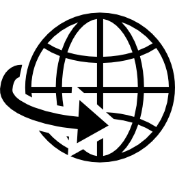 Earth globe grid symbol with an arrow icon