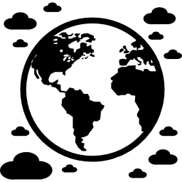 Earth symbol with clouds around icon