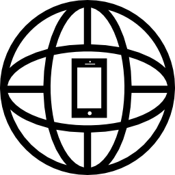 Earth grid with a cellphone in the middle icon