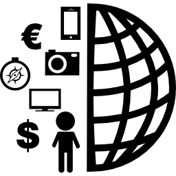 Earth half grid shape with business symbols icon