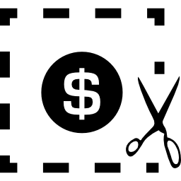 segno di denaro del dollaro in un quadrato di linea spezzata con una forbice da taglio icona