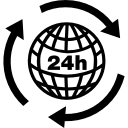 griglia terrestre con segno 24 ore e cerchio di frecce intorno icona