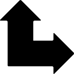 twee pijlen in één wijzen naar verschillende richtingen in een hoek naar boven en naar rechts icoon