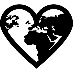 Earth continents shapes in a heart outline shape icon