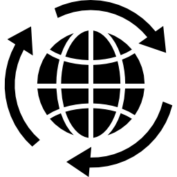 aarde met een cirkel van drie pijlen icoon