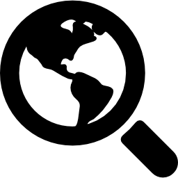 World search interface symbol of Earth under a magnifier tool icon