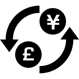 Money exchange of pound and yens icon