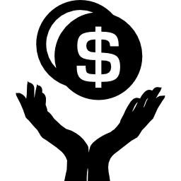 Dollar coin money on hands icon