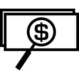 banconote di denaro con lente d'ingrandimento icona