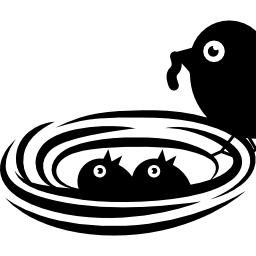 Новорожденных птиц в гнезде кормит птица-мать с червями иконка