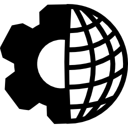 Earth grid with gear symbol of half parts icon