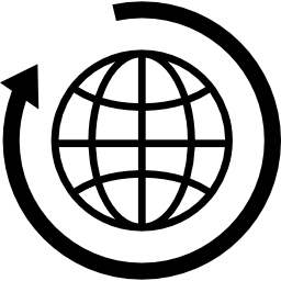Earth with circular arrow around icon