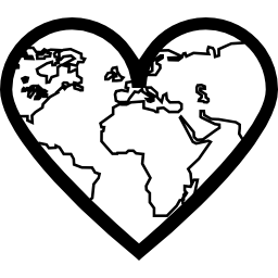 Heart with thin Earth continents outlines inside icon