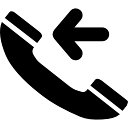 símbolo de interfaz de llamada entrante con auricular de teléfono y flecha izquierda apuntando hacia él icono