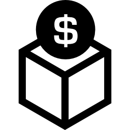 caja de dinero con moneda de un dólar icono