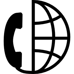 International call symbol for interface of half Earth grid with a phone auricular icon