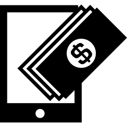 telefono cellulare e banconote in dollari icona