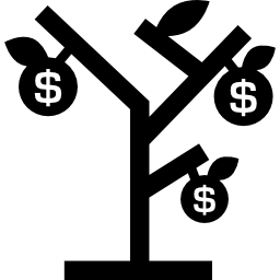 arbre d'argent avec des fruits dollars Icône