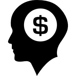 Money dollar coin inside a bald head side view icon