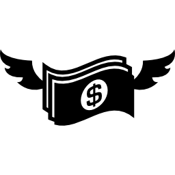 Dollars money bills paper with wings icon