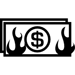 Dollars money bills papers burning on fire flames icon