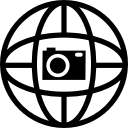Photo camera in world grid icon
