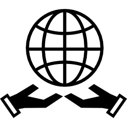 Earth grid symbol over two hands icon