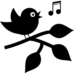 Bird singing on a branch with leaves icon
