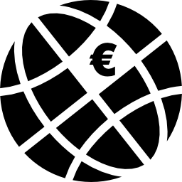 Euro sign on world grid icon