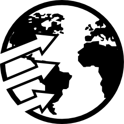 globo terrestre con tre frecce icona