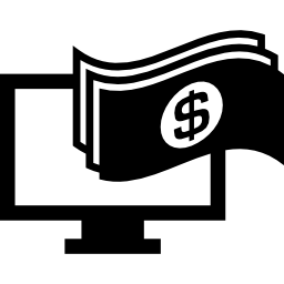 dollargeldpapieren en een computermonitor icoon