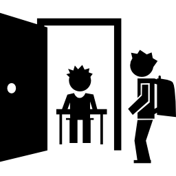 School class open door and students icon
