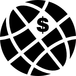 Earth grid with dollar sign rotated to left icon