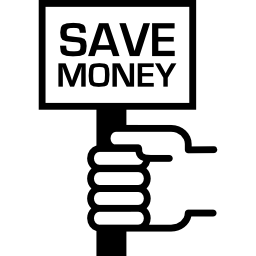 Save money message on a signal in a hand icon