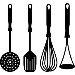 Набор из четырех кухонных принадлежностей для кухни иконка