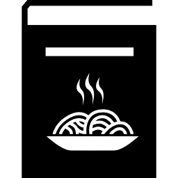 livre de recettes avec assiette de spaghetti sur la couverture Icône
