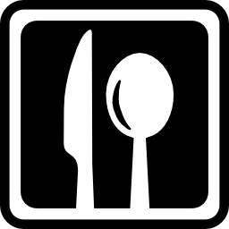 restaurant vierkante interface symbool met een mes en een lepel icoon